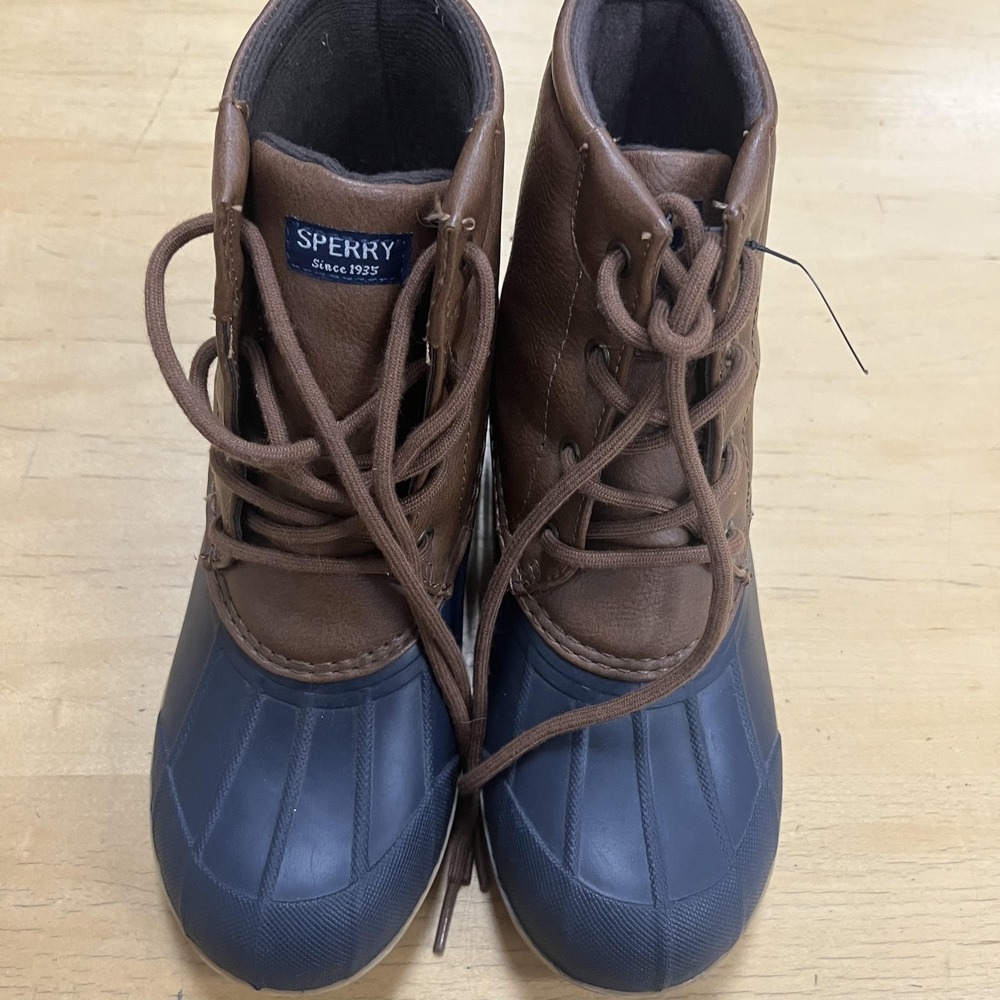 Sperry Port Boot Boots Youth Size 3M Brown Blue Duck Rain Waterproof Winter